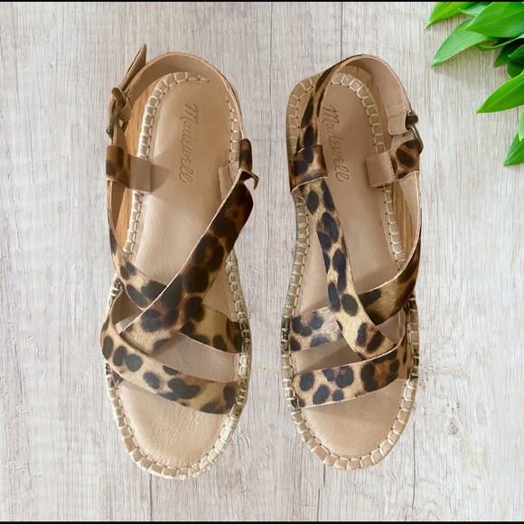 Madewell The Malia Espadrille Sandal Leopard Print Calf Hair Size 8 - Picture 2 of 7